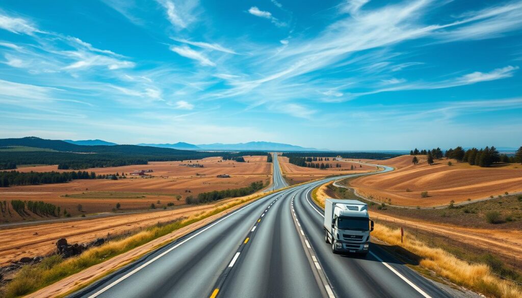 A long, winding highway stretches across a vast, rolling landscape, connecting the lush, verdant forests of Wisconsin to the sun-drenched beaches of Florida. In the foreground, a sleek, modern car carrier truck navigates the open road, its cargo of automobiles securely strapped down. The sky above is a seamless expanse of azure blue, with wispy cirrus clouds drifting lazily overhead. The mid-ground is dotted with sparse, rolling hills and the occasional farmstead, while the distant horizon is marked by the silhouettes of towering pine trees. The scene conveys a sense of adventure and the promise of a smooth, efficient car shipping journey from one end of the country to the other. A long, winding highway stretches across a vast, rolling landscape, connecting the lush, verdant forests of Wisconsin to the sun-drenched beaches of Florida. In the foreground, a sleek, modern car carrier truck navigates the open road, its cargo of automobiles securely strapped down. The sky above is a seamless expanse of azure blue, with wispy cirrus clouds drifting lazily overhead. The mid-ground is dotted with sparse, rolling hills and the occasional farmstead, while the distant horizon is marked by the silhouettes of towering pine trees. The scene conveys a sense of adventure and the promise of a smooth, efficient car shipping journey from one end of the country to the other.
