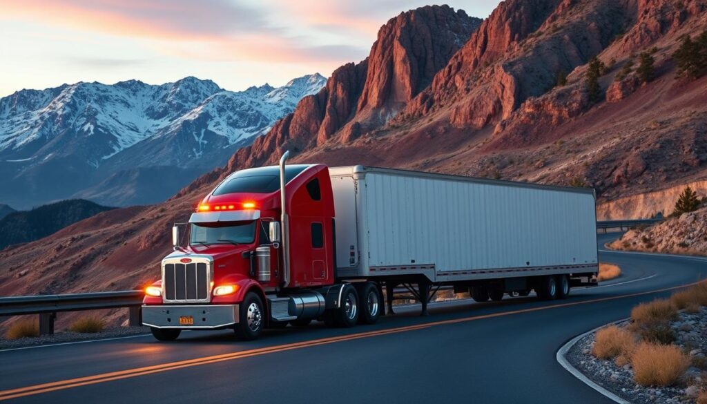 A rugged semi-truck hauling an enclosed car carrier trailer navigates a winding mountain road in Utah, the majestic Wasatch Range providing a stunning backdrop. The truck's headlights pierce the twilight as it traverses the scenic route, en route to deliver its precious cargo safely to Florida. The trailer's sleek design and secure tie-downs suggest the meticulous care taken to transport the vehicles with the utmost precision. A sense of reliable, professional service permeates the scene, reflecting the seamless Utah to Florida auto transport process. A rugged semi-truck hauling an enclosed car carrier trailer navigates a winding mountain road in Utah, the majestic Wasatch Range providing a stunning backdrop. The truck's headlights pierce the twilight as it traverses the scenic route, en route to deliver its precious cargo safely to Florida. The trailer's sleek design and secure tie-downs suggest the meticulous care taken to transport the vehicles with the utmost precision. A sense of reliable, professional service permeates the scene, reflecting the seamless Utah to Florida auto transport process.