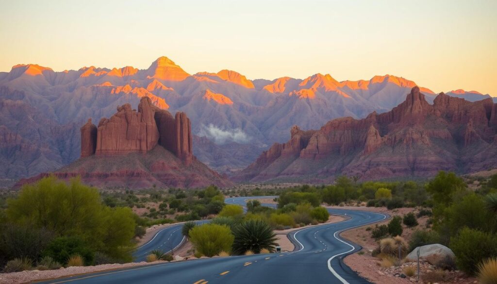 A serene desert landscape unfolds, with rugged mountains in the background bathed in warm, golden light. In the foreground, a winding road leads past towering rock formations and lush oases, inviting the viewer to explore the natural wonders beyond the glittering lights of Las Vegas. A sense of adventure and discovery permeates the scene, conveying the allure of day trips that transport visitors from the bustling city to the tranquil, awe-inspiring vistas of the surrounding region. A serene desert landscape unfolds, with rugged mountains in the background bathed in warm, golden light. In the foreground, a winding road leads past towering rock formations and lush oases, inviting the viewer to explore the natural wonders beyond the glittering lights of Las Vegas. A sense of adventure and discovery permeates the scene, conveying the allure of day trips that transport visitors from the bustling city to the tranquil, awe-inspiring vistas of the surrounding region.