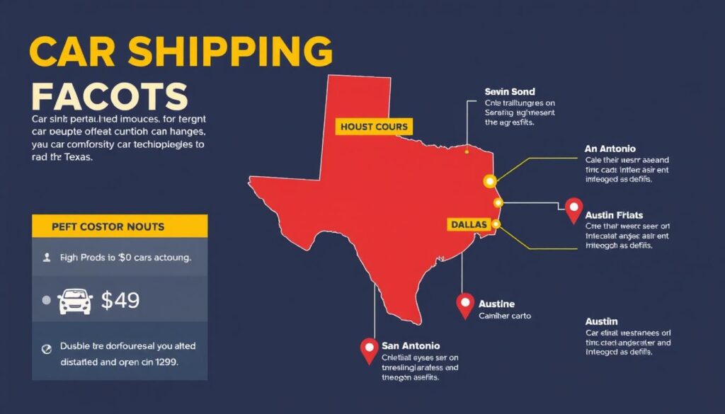Car shipping cost factors illustrated with a map of Texas showing major routes Car shipping cost factors illustrated with a map of Texas showing major routes
