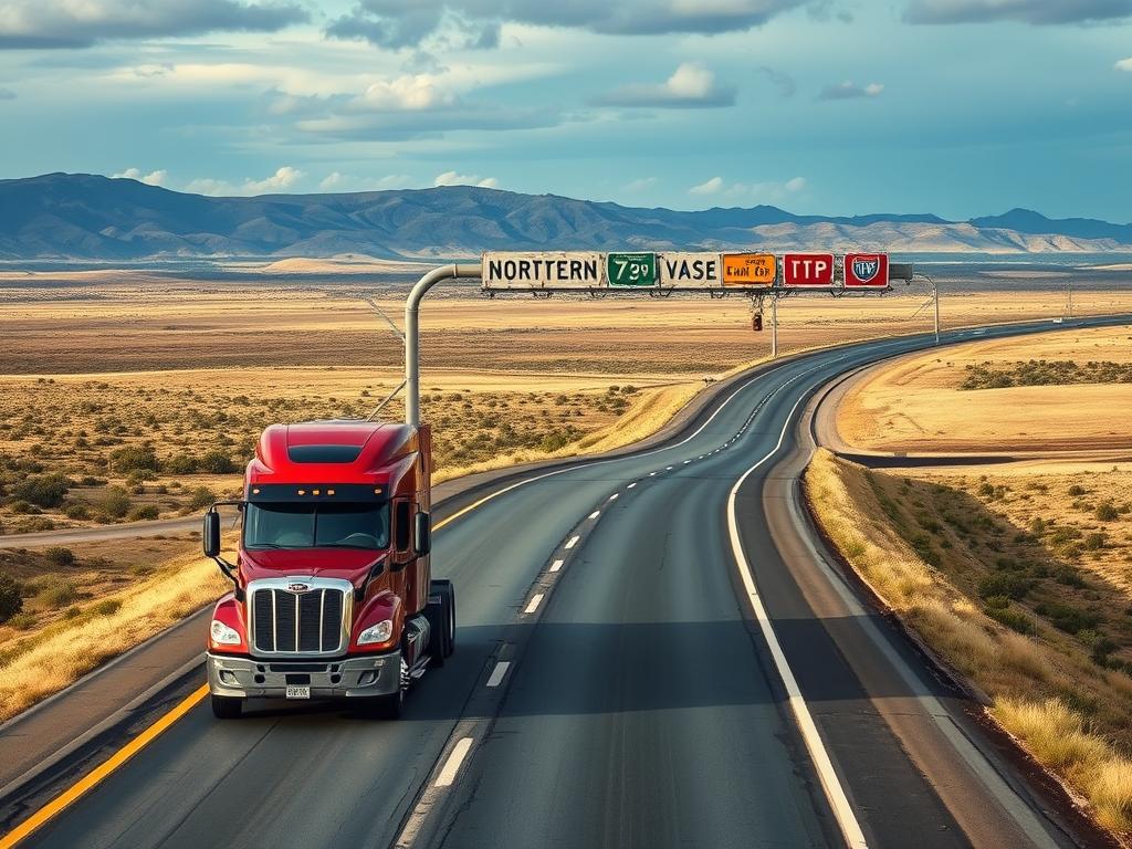 Car transport truck on interstate highway connecting Texas to northern states Car transport truck on interstate highway connecting Texas to northern states