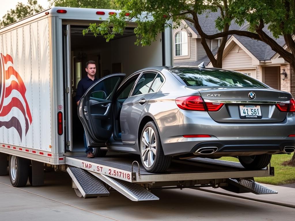 Door-to-door car delivery service in a Texas residential neighborhood Door-to-door car delivery service in a Texas residential neighborhood
