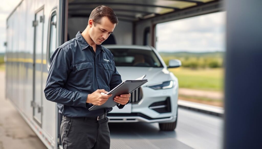 Best Car Shipping Inc employee inspecting a vehicle before Mississippi car shipping Best Car Shipping Inc employee inspecting a vehicle before Mississippi car shipping