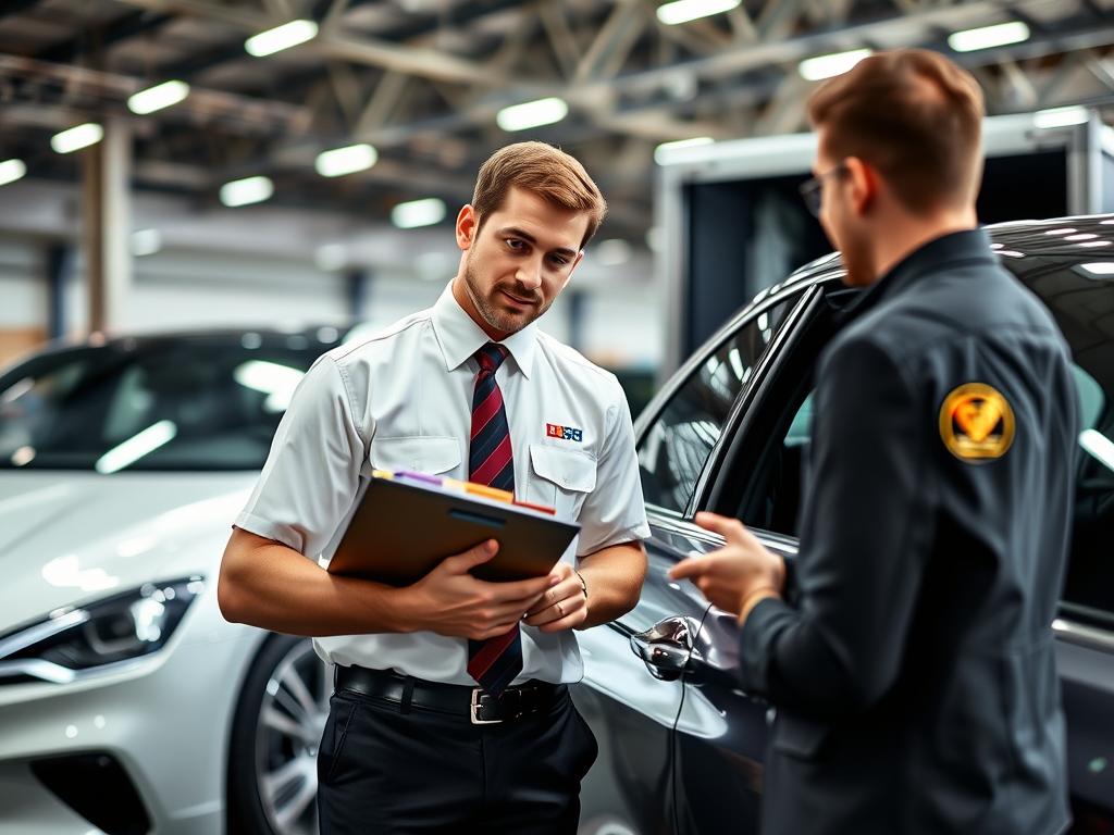 Best Car Shipping Inc employee inspecting a vehicle before Washington car shipping Best Car Shipping Inc employee inspecting a vehicle before Washington car shipping