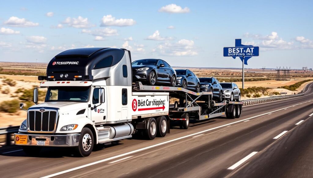 Best Car Shipping Inc transport truck on a Texas highway