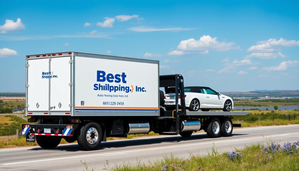 Best Car Shipping Inc transport truck with Texas landscape
