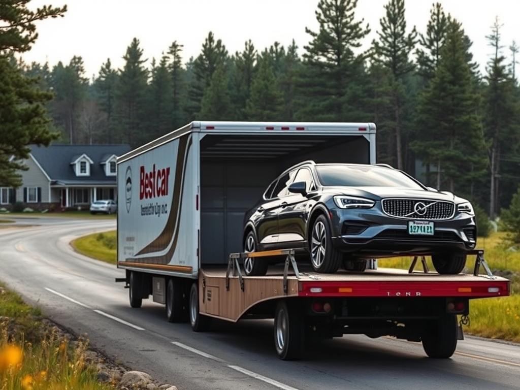 Best Car Shipping Inc truck delivering to a home in rural northern Maine Best Car Shipping Inc truck delivering to a home in rural northern Maine