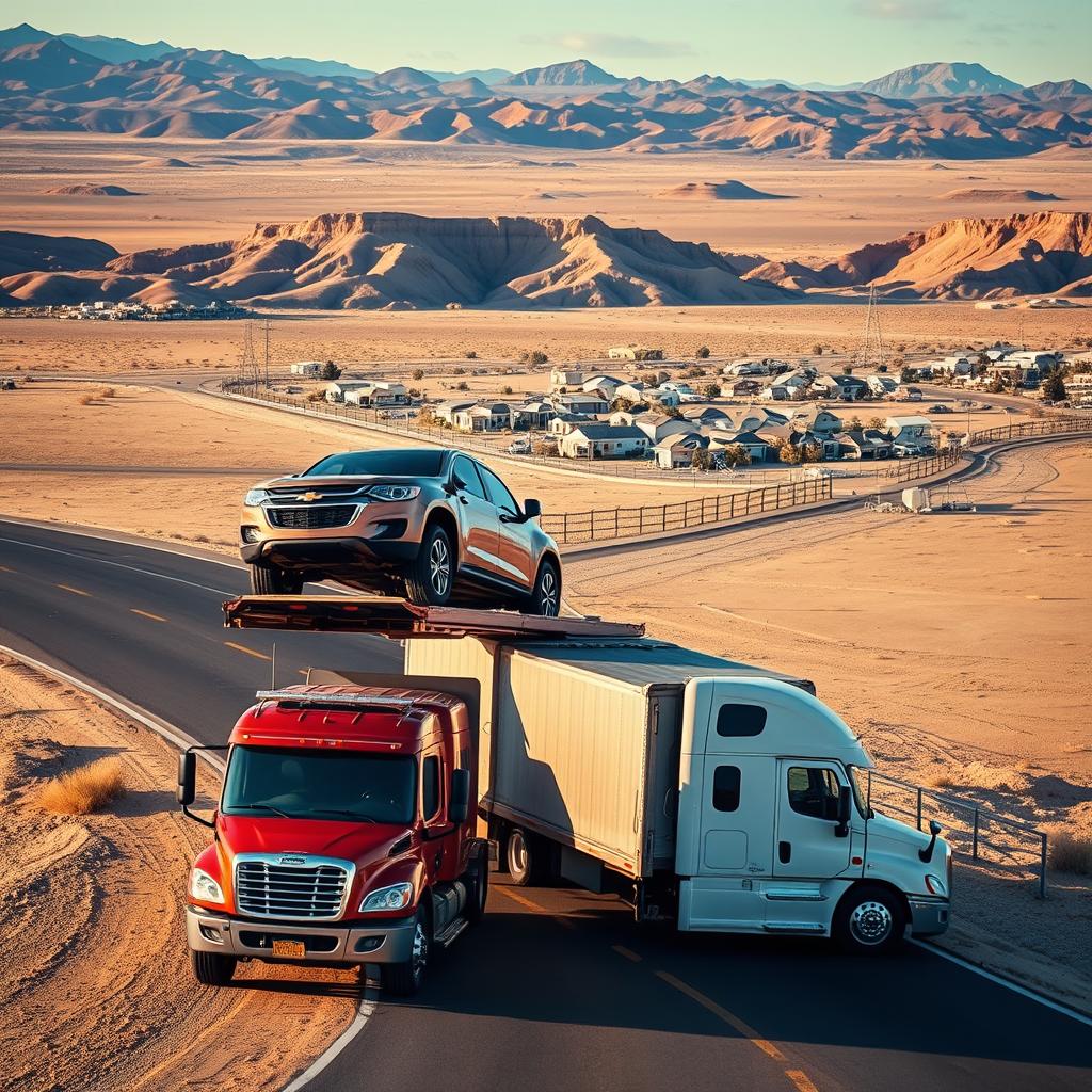 Car being delivered to remote Nevada location during car shipping Car being delivered to remote Nevada location during car shipping