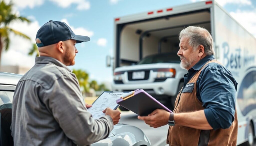 Car being picked up for Florida auto transport service