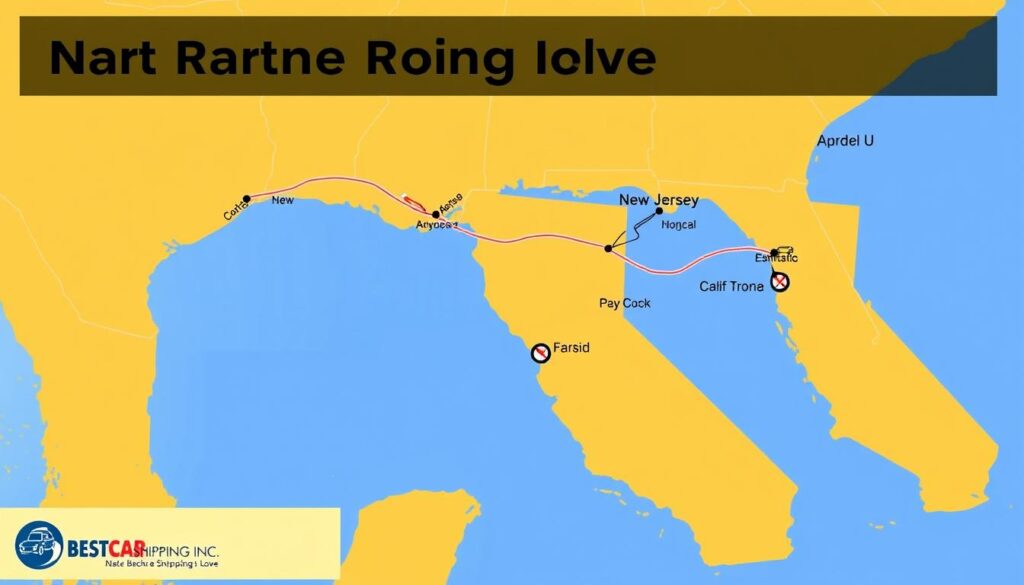Car shipping route from New Jersey to California with map visualization Car shipping route from New Jersey to California with map visualization