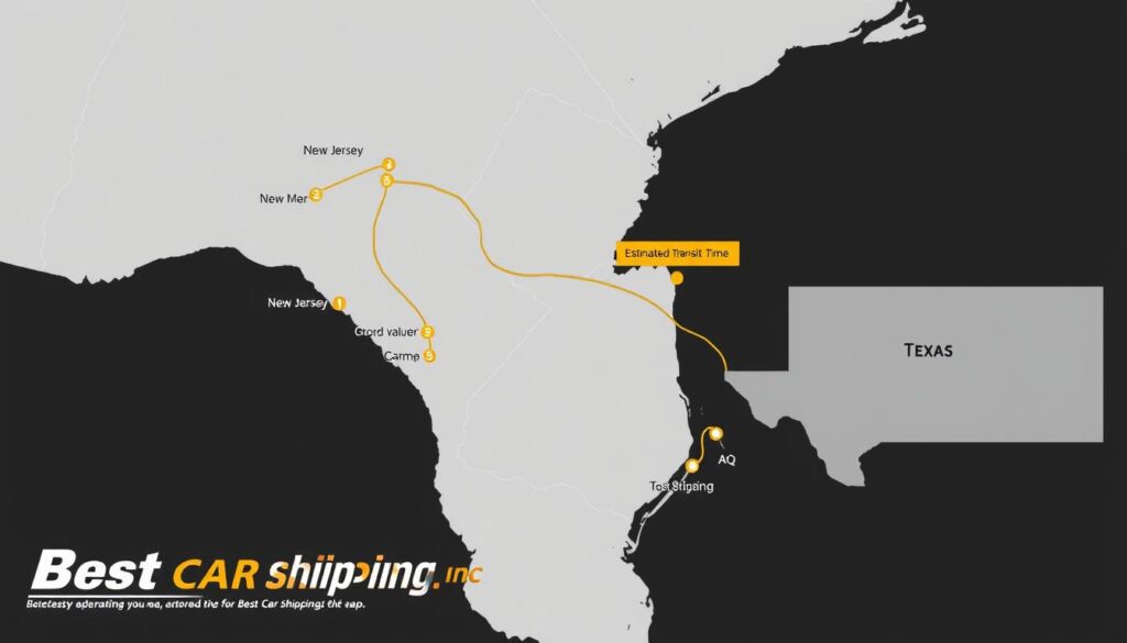 Car shipping route from New Jersey to Texas with map visualization Car shipping route from New Jersey to Texas with map visualization