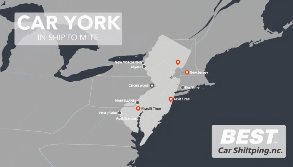 Car shipping route from New York to New Jersey with map visualization Car shipping route from New York to New Jersey with map visualization
