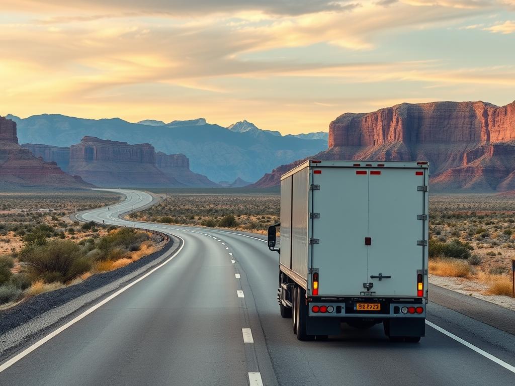 Car transport truck traveling through Utah's scenic landscape Car transport truck traveling through Utah's scenic landscape