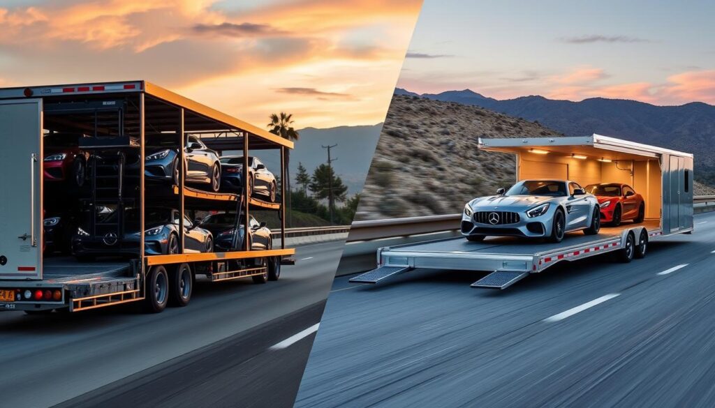 Comparison of open and enclosed car transport options for California car shipping Comparison of open and enclosed car transport options for California car shipping
