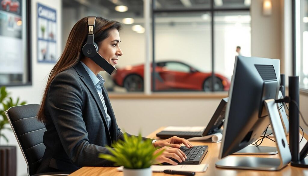 Customer booking Florida car shipping service with representative