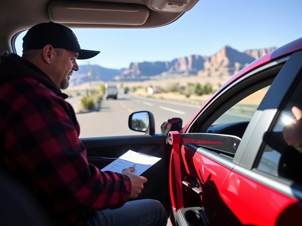 Customer receiving their vehicle at Utah destination Customer receiving their vehicle at Utah destination