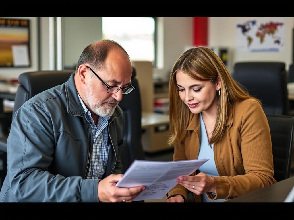 Customer reviewing Kansas car shipping insurance documentation Customer reviewing Kansas car shipping insurance documentation