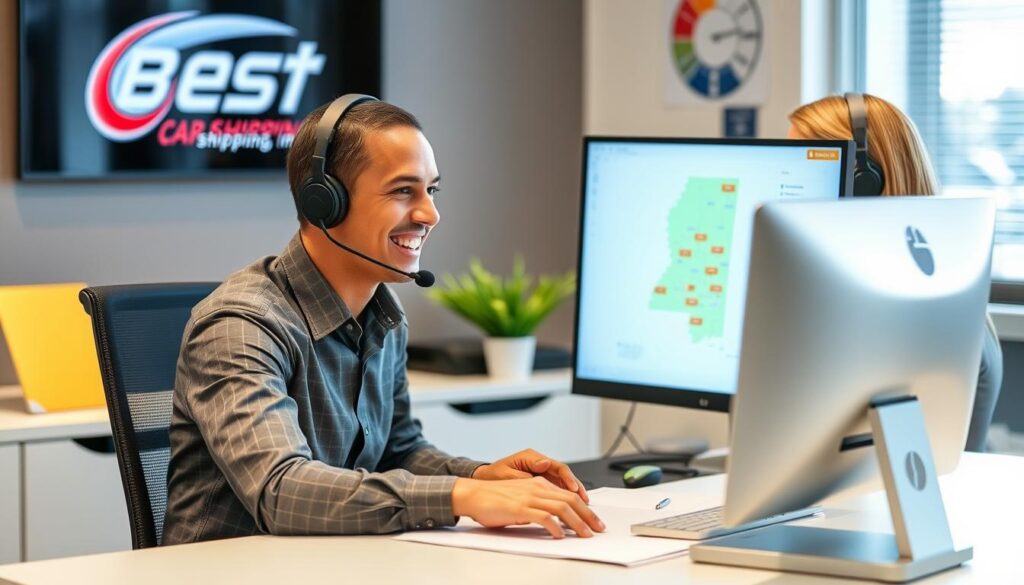 Customer service representative answering Mississippi car shipping questions Customer service representative answering Mississippi car shipping questions