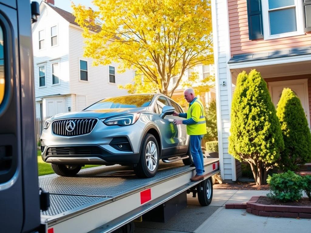 Door-to-door car delivery in a Boston residential neighborhood Door-to-door car delivery in a Boston residential neighborhood