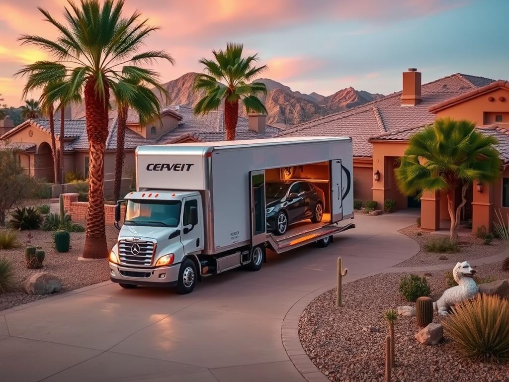 Door-to-door car delivery in a Phoenix residential area Door-to-door car delivery in a Phoenix residential area