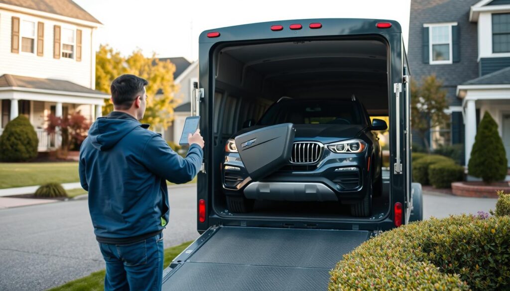 Door-to-door car delivery in a Rhode Island neighborhood Door-to-door car delivery in a Rhode Island neighborhood