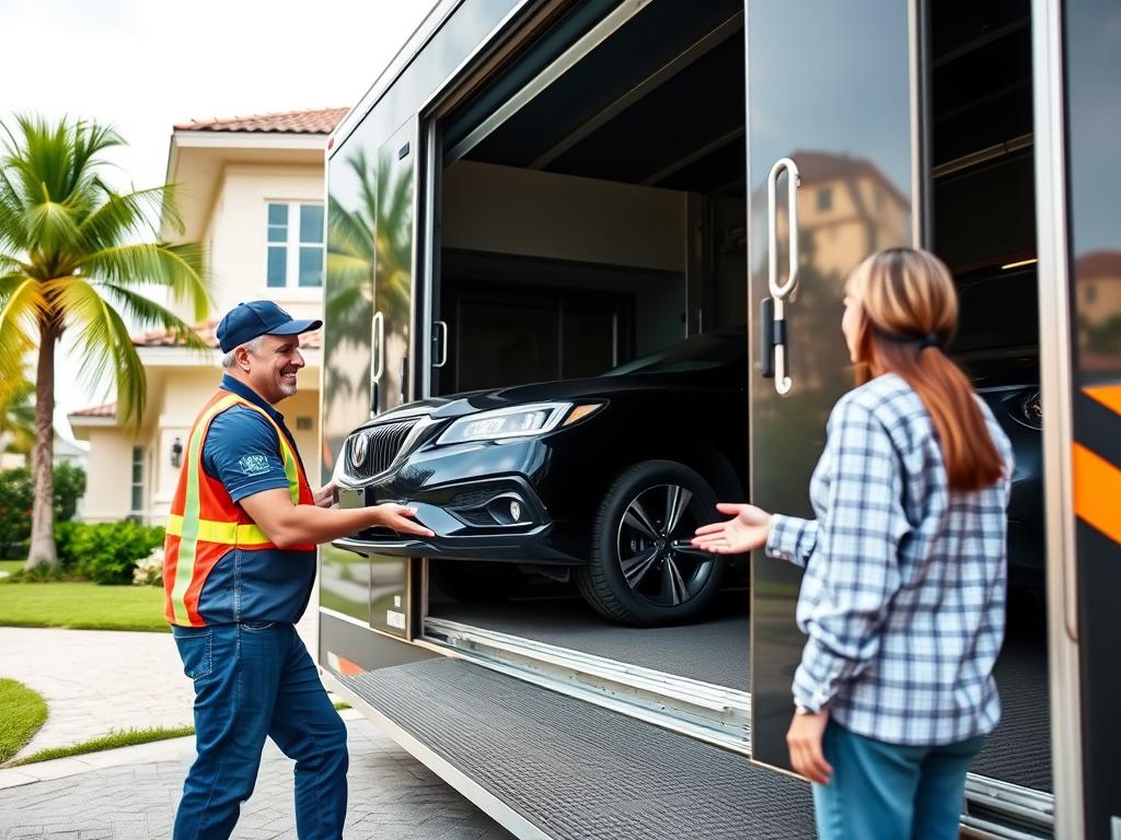 Door-to-door car delivery service in Florida residential area
