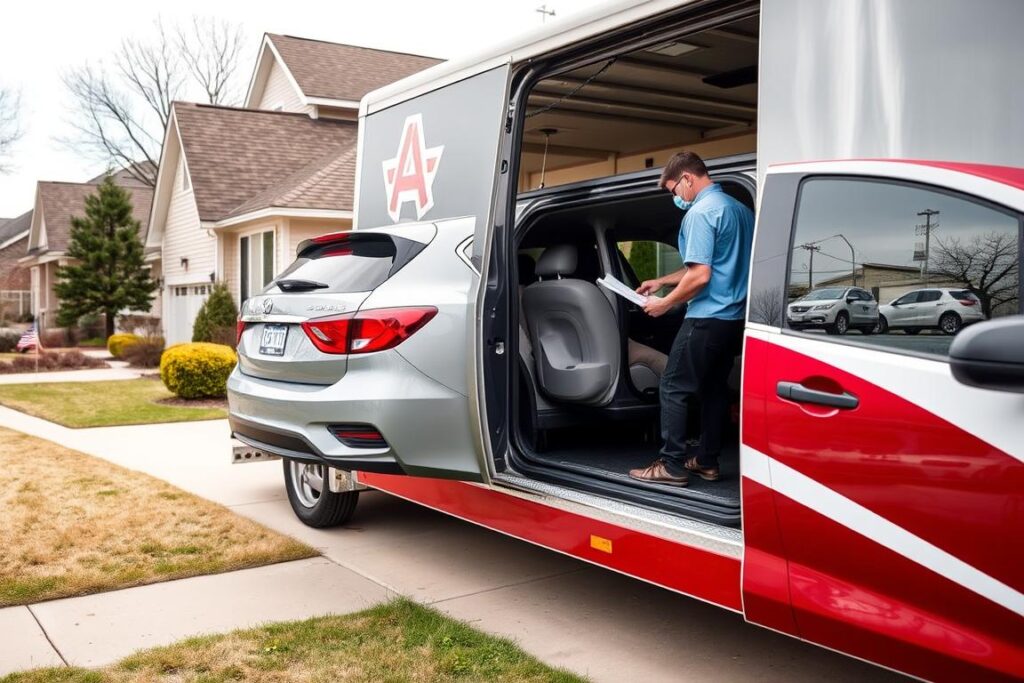 Door-to-door car delivery service in Kansas residential area Door-to-door car delivery service in Kansas residential area