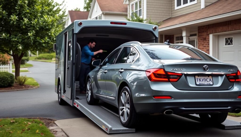 Door-to-door car delivery service in a Connecticut residential neighborhood Door-to-door car delivery service in a Connecticut residential neighborhood