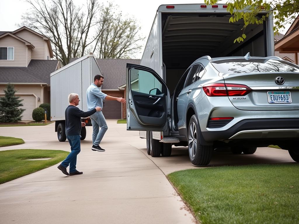 Door-to-door car delivery service in a Kansas residential neighborhood Door-to-door car delivery service in a Kansas residential neighborhood