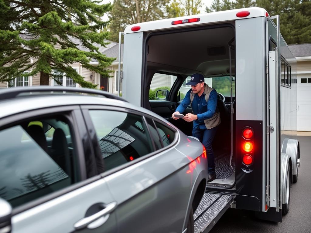 Door-to-door car delivery service in a New Hampshire residential area Door-to-door car delivery service in a New Hampshire residential area