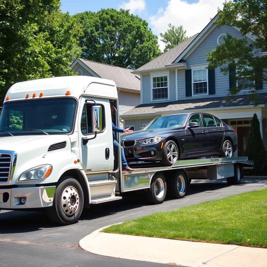 Door-to-door car delivery service in a New Jersey suburban neighborhood Door-to-door car delivery service in a New Jersey suburban neighborhood