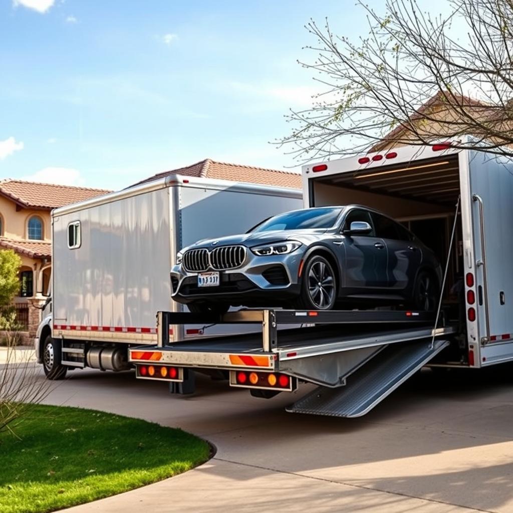 Door-to-door car delivery service in residential New Mexico neighborhood Door-to-door car delivery service in residential New Mexico neighborhood