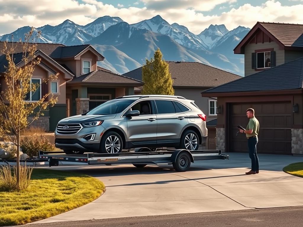Door-to-door car delivery service in residential Wyoming neighborhood Door-to-door car delivery service in residential Wyoming neighborhood
