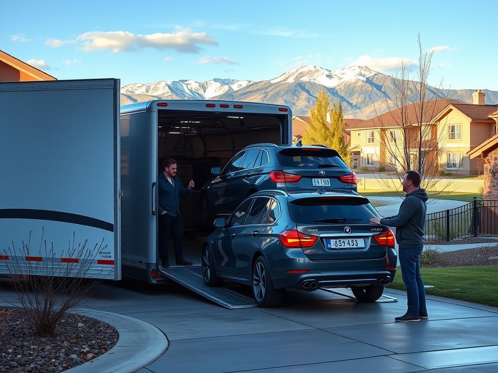Door-to-door vehicle delivery in a Colorado residential area Door-to-door vehicle delivery in a Colorado residential area