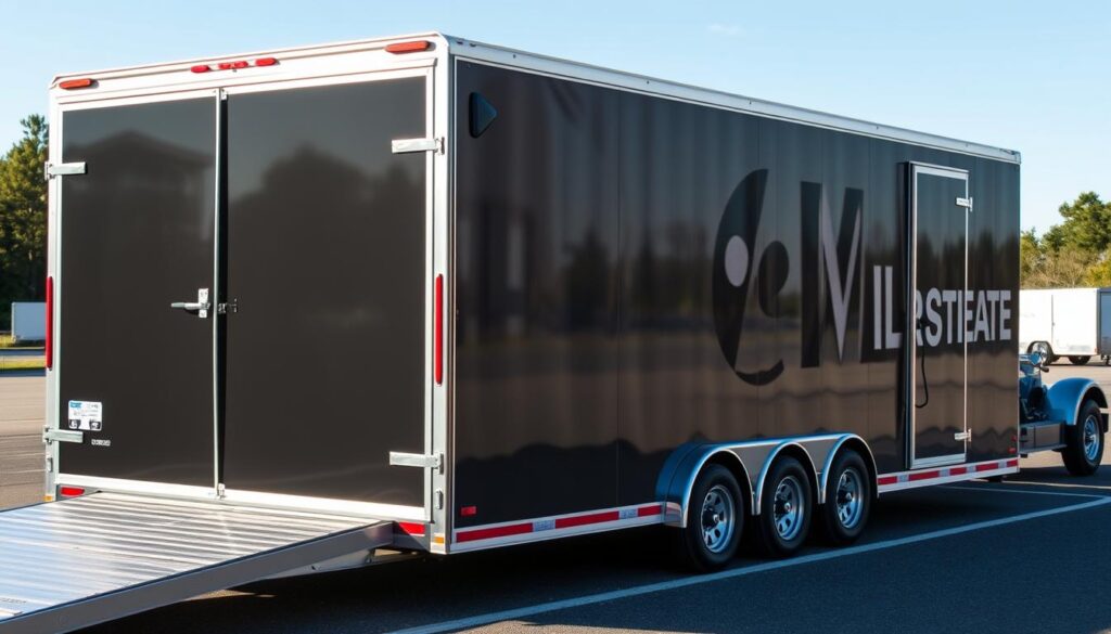 Enclosed auto transport trailer for luxury vehicle shipping in Georgia Enclosed auto transport trailer for luxury vehicle shipping in Georgia
