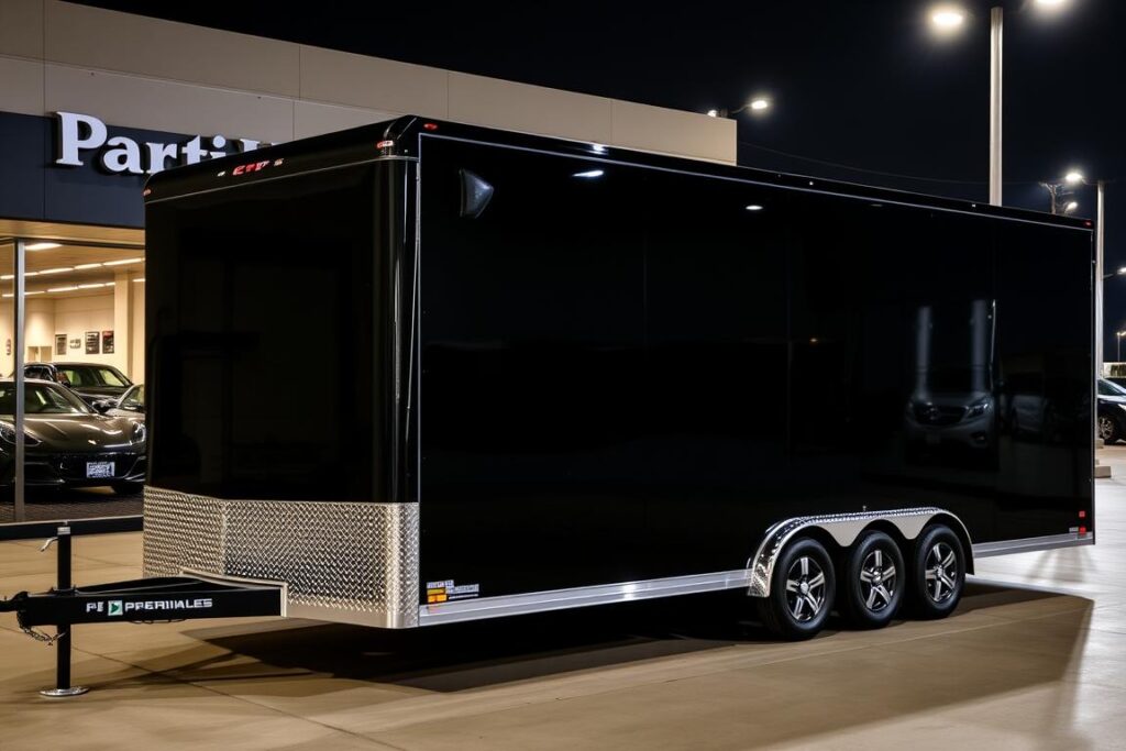 Enclosed auto transport trailer for premium Iowa car shipping service Enclosed auto transport trailer for premium Iowa car shipping service