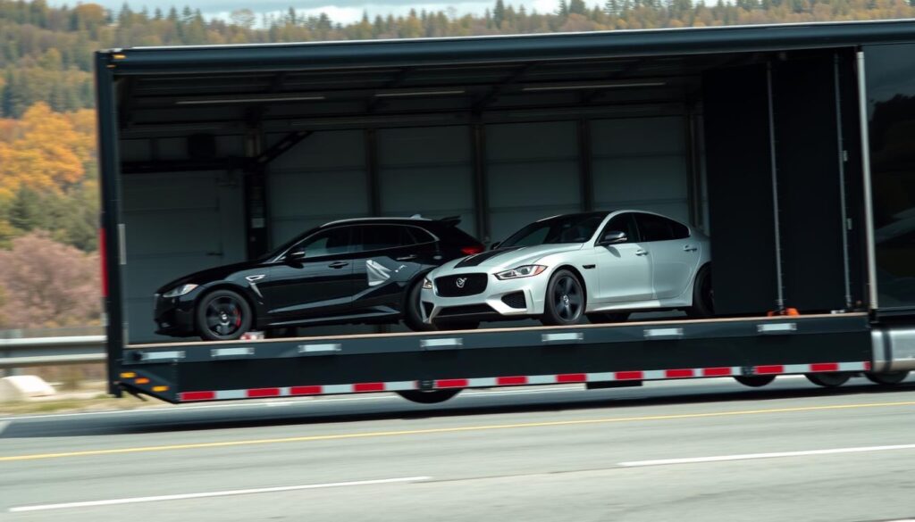 Enclosed car carrier protecting luxury vehicles during Virginia transport Enclosed car carrier protecting luxury vehicles during Virginia transport