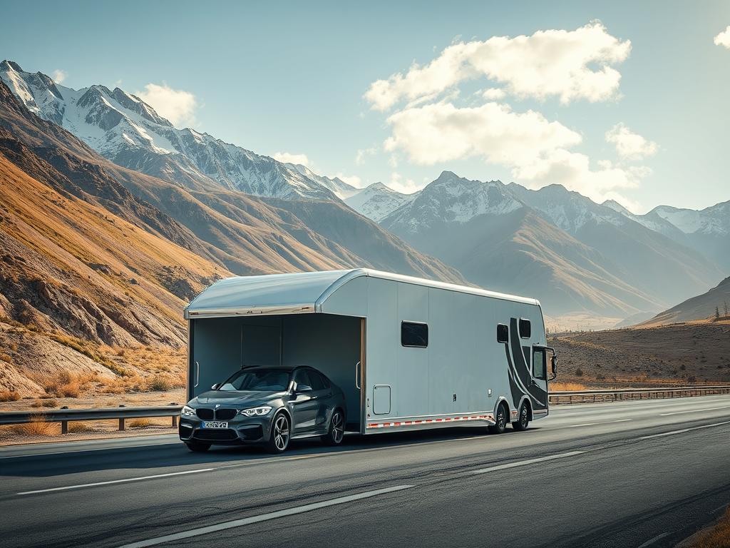 Enclosed car carrier providing premium protection for luxury vehicle shipping in Wyoming Enclosed car carrier providing premium protection for luxury vehicle shipping in Wyoming