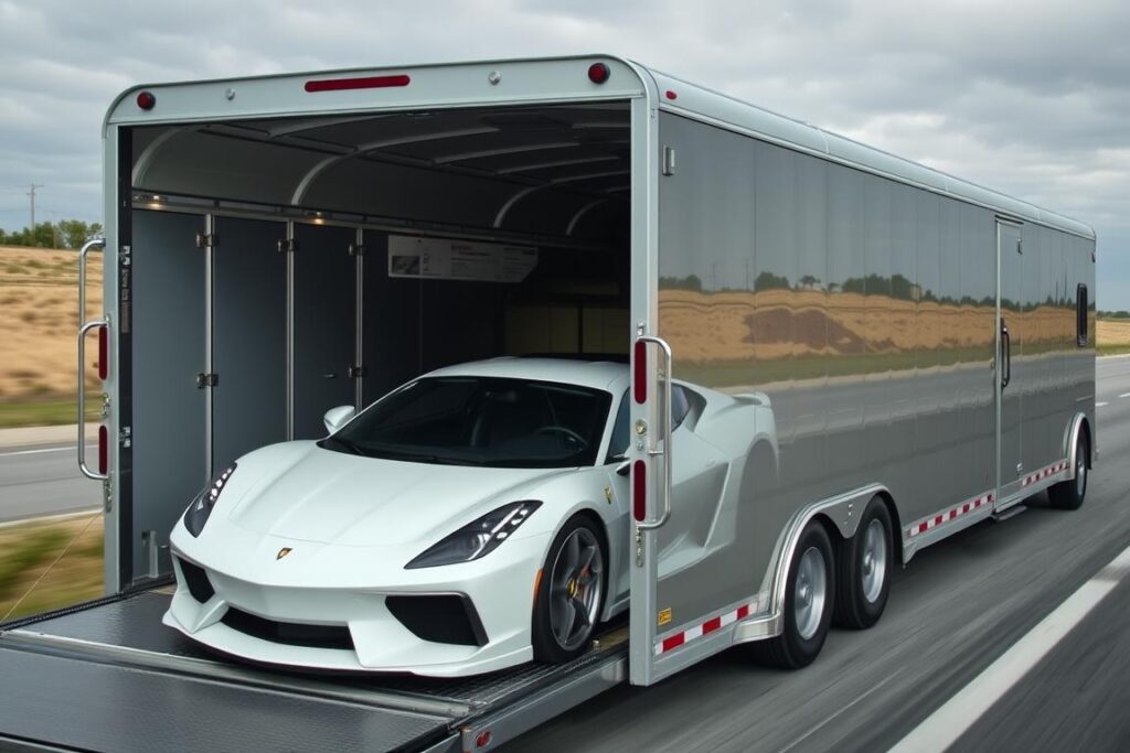 Enclosed car carrier providing premium protection for luxury vehicles in Kansas Enclosed car carrier providing premium protection for luxury vehicles in Kansas
