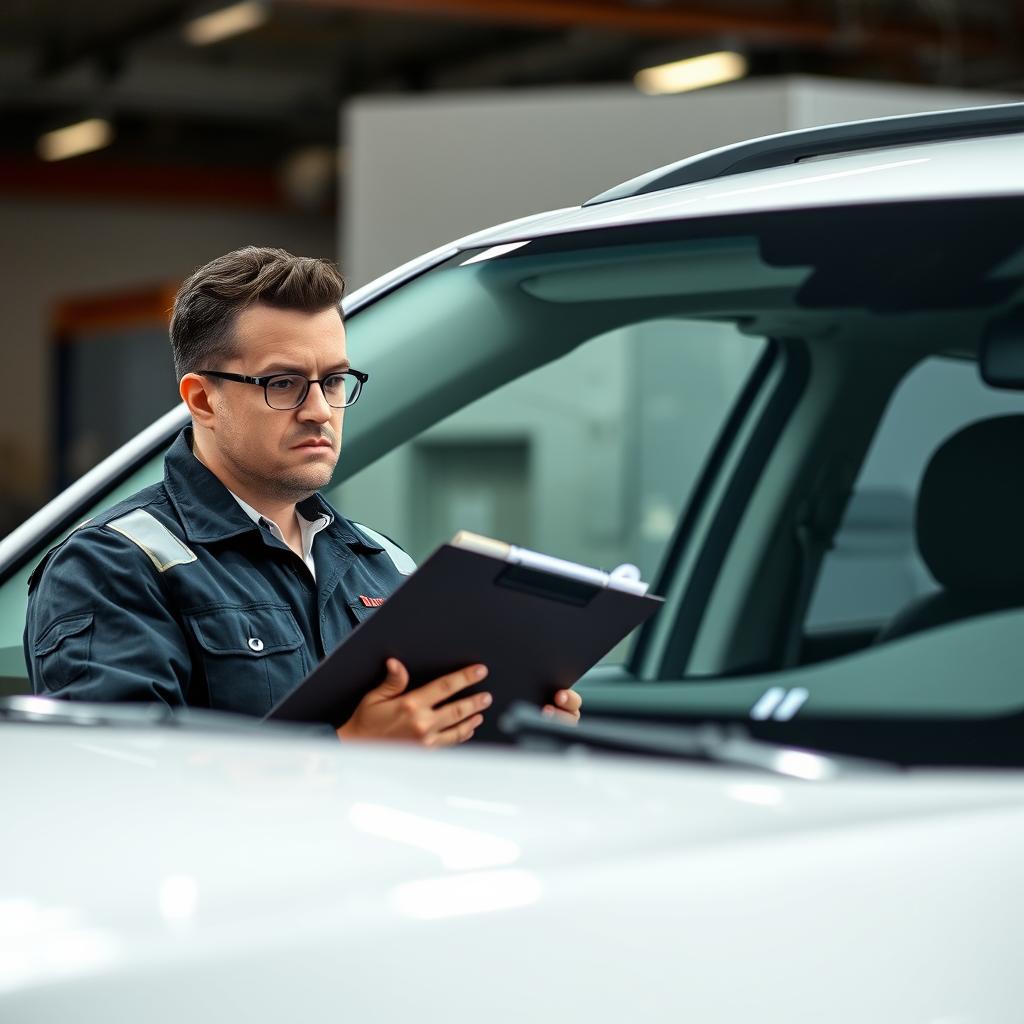 Experienced Illinois car shipping professional inspecting vehicle Experienced Illinois car shipping professional inspecting vehicle