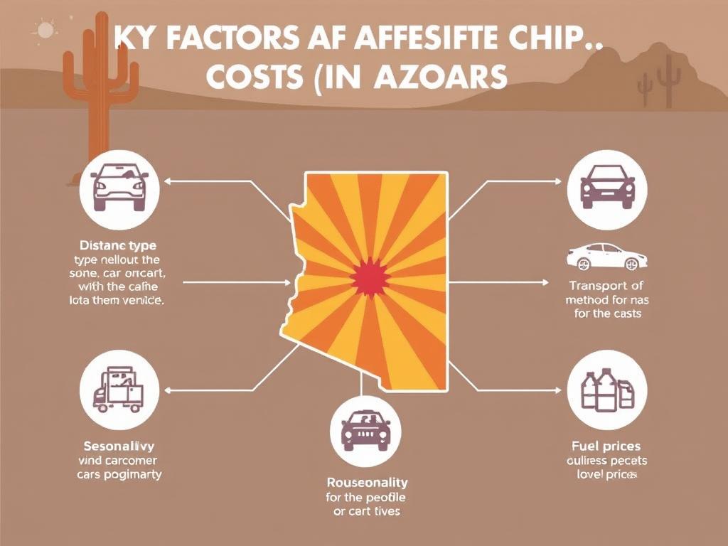 Factors affecting car shipping costs in Arizona illustrated with icons