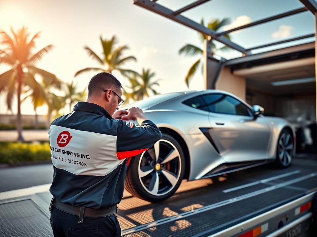 Florida car shipping professional loading a vehicle onto a carrier