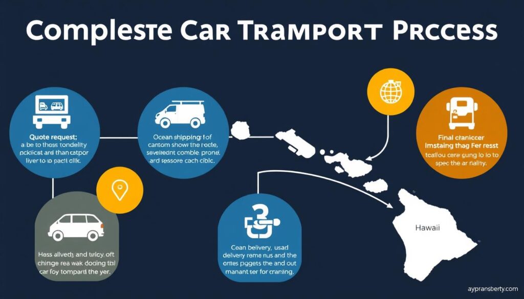 Hawaii car transport process diagram showing the steps from mainland to Hawaii Hawaii car transport process diagram showing the steps from mainland to Hawaii