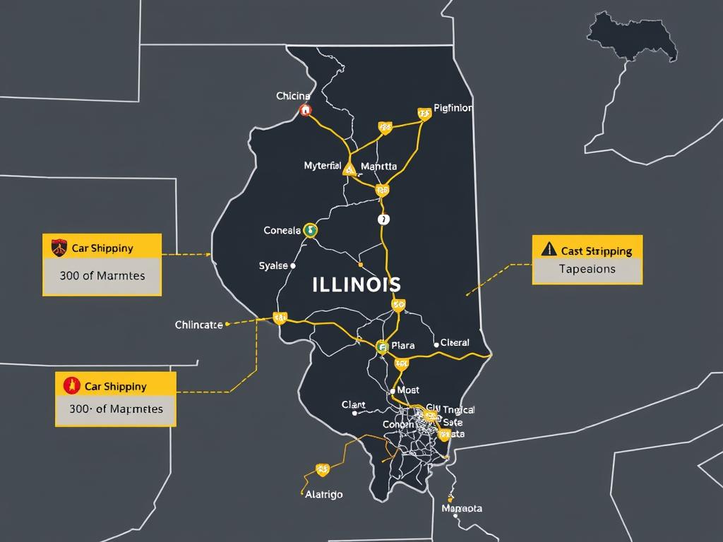 Illinois car shipping route map showing major highways Illinois car shipping route map showing major highways