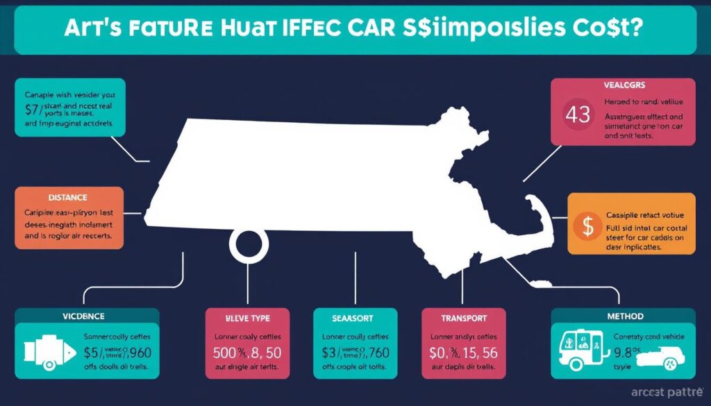 Infographic showing factors affecting Massachusetts car shipping costs Infographic showing factors affecting Massachusetts car shipping costs