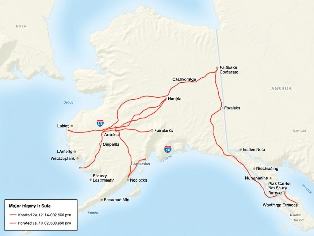 Map of Alaska showing major transport routes Map of Alaska showing major transport routes