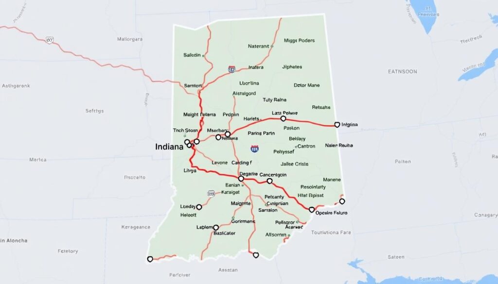 Map of Indiana showing major car shipping routes Map of Indiana showing major car shipping routes