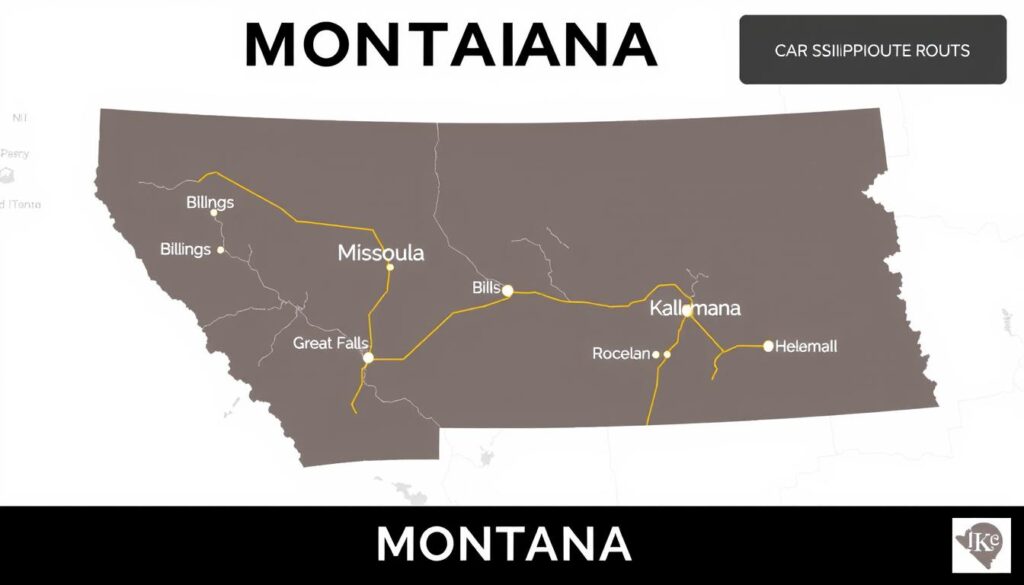 Map of Montana highlighting major cities and car shipping routes Map of Montana highlighting major cities and car shipping routes