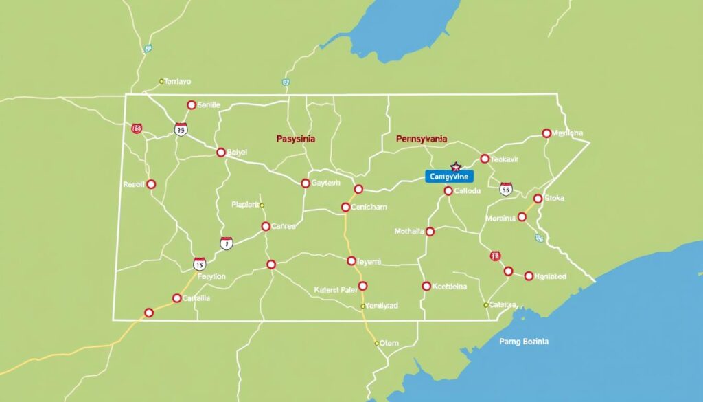 Map of Pennsylvania showing major shipping routes
