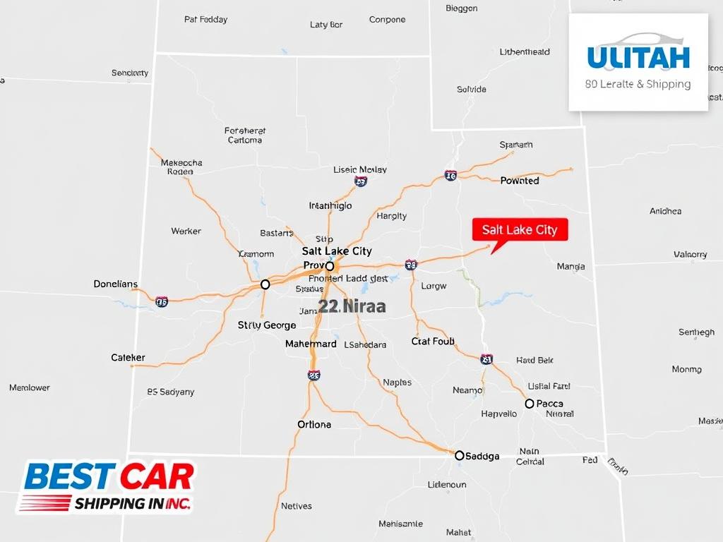 Map of Utah showing major shipping routes and cities served by Best Car Shipping Inc Map of Utah showing major shipping routes and cities served by Best Car Shipping Inc